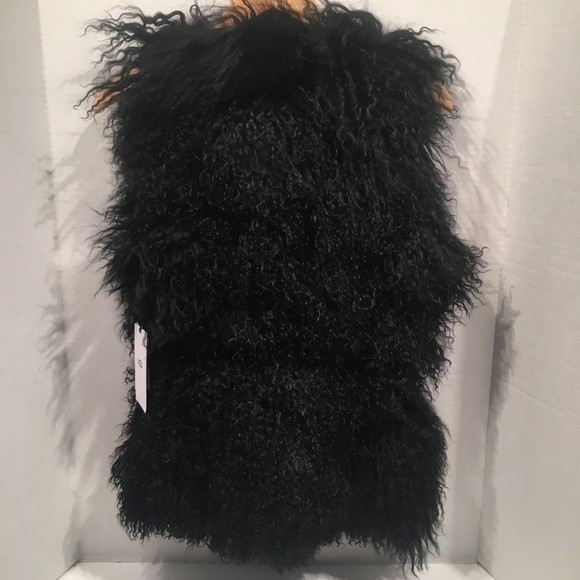 UGG Women's Abbey Black Mongolian Shearling Vest with Leather Tie - Picture 3 of 9